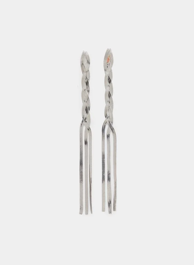 Styli Silver Plait Dangler Earrings
